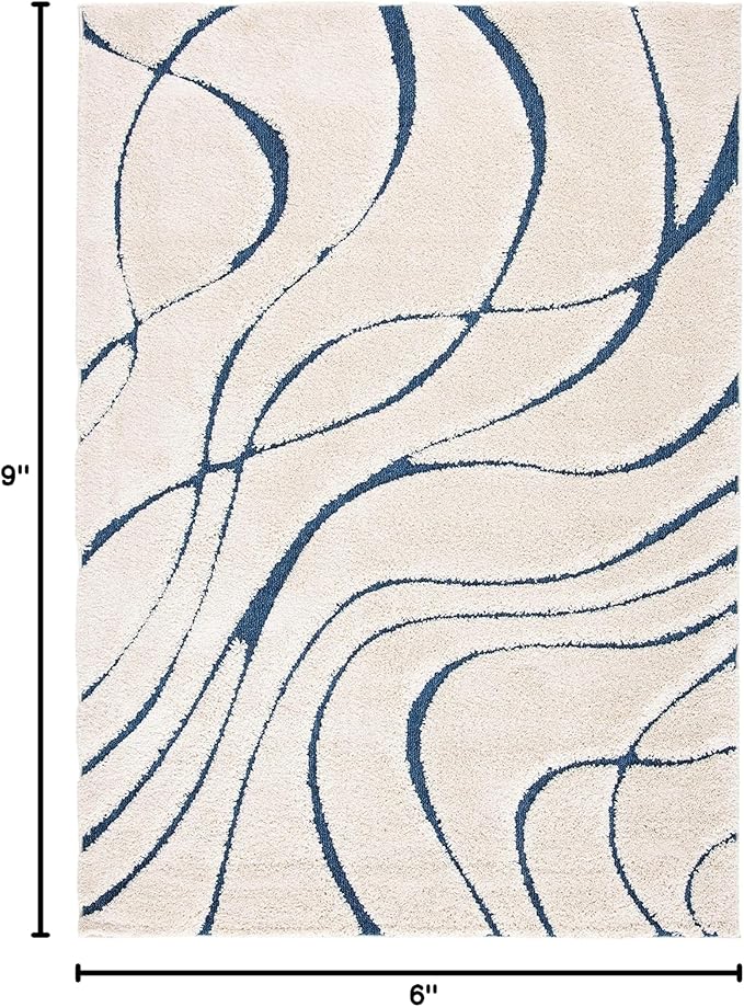 SAFAVIEH Florida Shag Collection Area Rug - 6' x 9', Cream & Blue, Non-Shedding & Easy Care, 1.2-inch Thick Ideal for High Traffic Areas in Living Room, Bedroom (SG471-1165)
