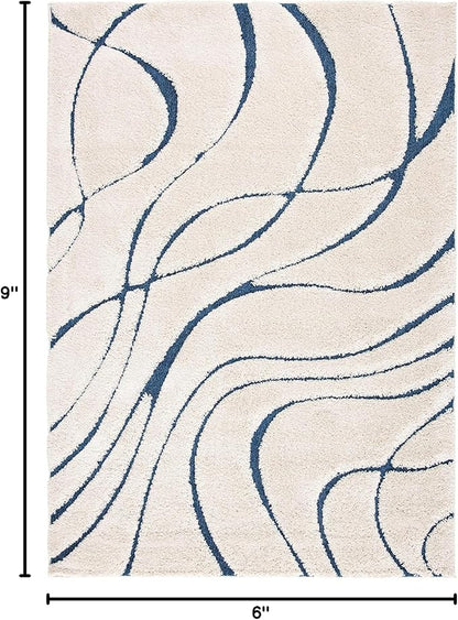 SAFAVIEH Florida Shag Collection Area Rug - 6' x 9', Cream & Blue, Non-Shedding & Easy Care, 1.2-inch Thick Ideal for High Traffic Areas in Living Room, Bedroom (SG471-1165)