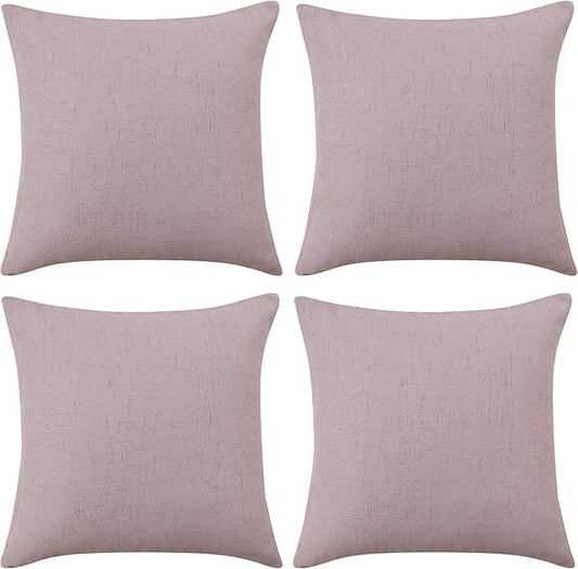 Deconovo Blank Pillow Covers 18x18, Throw Cushion Cover Set of 4, Faux Linen Decorative Pillowcases for Sofa Couch(18 x 18 Inch, Dusty Rose, Set of 4 No Pillow Insert)