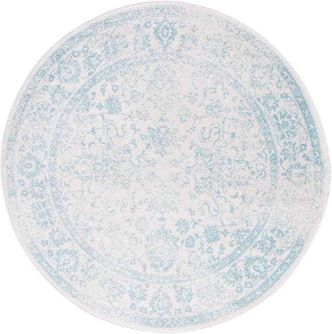 SAFAVIEH Adirondack Collection Area Rug - 4' Round, Ivory & Light Blue, Distressed Vintage Floral Design, Non-Shedding & Easy to Clean, Ideal for Living Room, Bedroom, Dining Space (ADR109L)