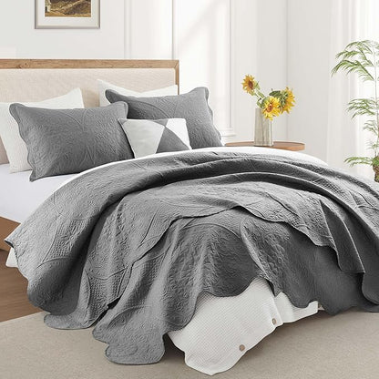 IR Imperial Rooms 10 Pack Queen Quilt Bedding Set (90" x 96") - Bulk Wholesale for Hotels, Guest Bedroom & Airbnbs - Lightweight Microfiber Reversible Floral Embossed Quilts Bedspreads (Grey)