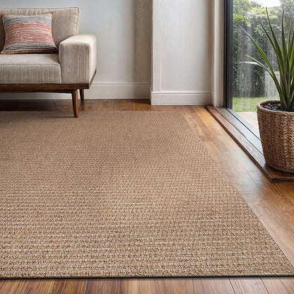 Easy Jute Rug 9x12 Indoor Outdoor Natural Rugs Solid Fiber Rug Woven Area Rug Boho Easy Clean Inside Carpet for Living Room Bedroom Dining Room Hallway or Outdoor Patio Porch (9 X 12 Natural)