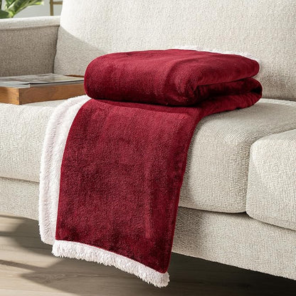 PAVILIA Sherpa Fleece Throw Blanket for Couch, Twin Size, Maroon Red, Plush Soft Fuzzy Sofa Blanket, Cozy Reversible Winter Throw for Women Men, 60x80 Inches