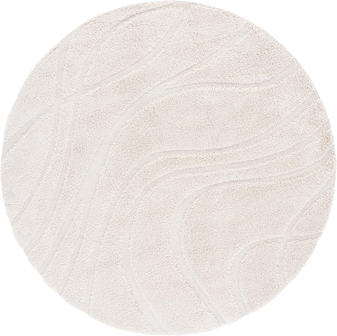 SAFAVIEH Florida Shag Collection Area Rug - 11' Round, Creme & Creme, Striped Design, Plush 1.2-inch Thick, Ideal for High Traffic Areas in Living Room, Bedroom, Dining (SG471-1111-11R)