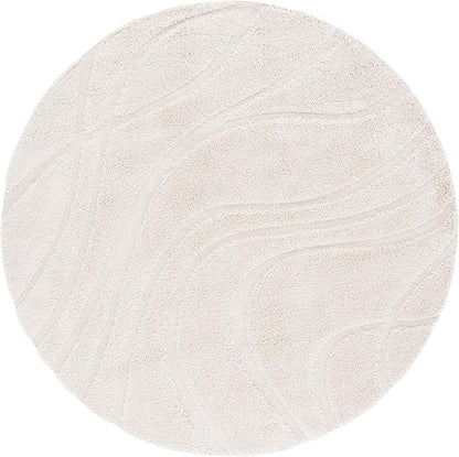 SAFAVIEH Florida Shag Collection Area Rug - 11' Round, Creme & Creme, Striped Design, Plush 1.2-inch Thick, Ideal for High Traffic Areas in Living Room, Bedroom, Dining (SG471-1111-11R)