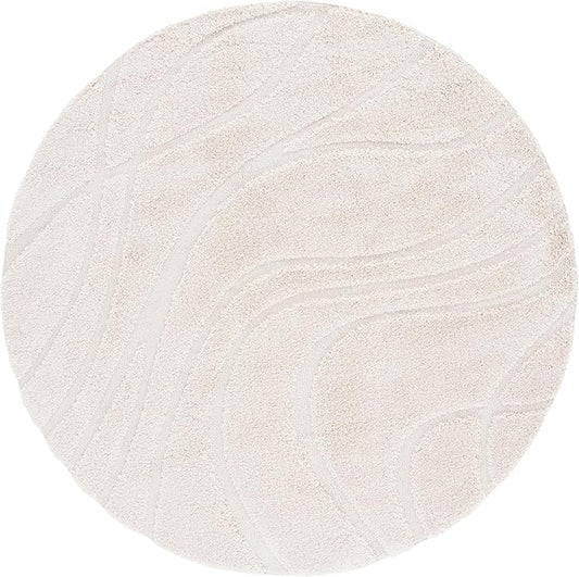SAFAVIEH Florida Shag Collection Area Rug - 11' Round, Creme & Creme, Striped Design, Plush 1.2-inch Thick, Ideal for High Traffic Areas in Living Room, Bedroom, Dining (SG471-1111-11R)