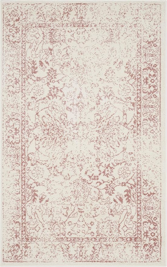 SAFAVIEH Area Rug 3x5 - Adirondack Collection - Ivory & Rose, Distressed Vintage Floral Design, Non-Shedding & Easy to Clean, Ideal for Living Room, Bedroom, Dining Space (ADR109H)