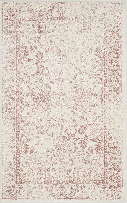 SAFAVIEH Area Rug 3x5 - Adirondack Collection - Ivory & Rose, Distressed Vintage Floral Design, Non-Shedding & Easy to Clean, Ideal for Living Room, Bedroom, Dining Space (ADR109H)