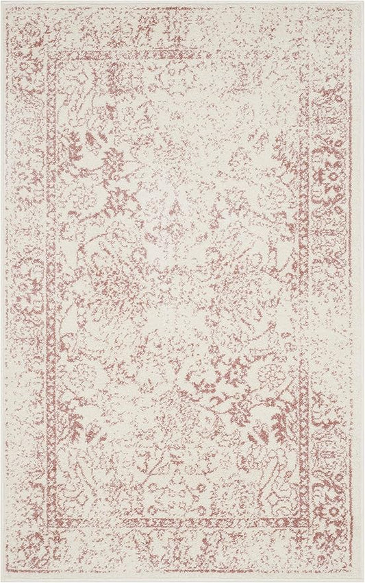 SAFAVIEH Area Rug 3x5 - Adirondack Collection - Ivory & Rose, Distressed Vintage Floral Design, Non-Shedding & Easy to Clean, Ideal for Living Room, Bedroom, Dining Space (ADR109H)