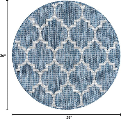 Unique Loom Outdoor Trellis Collection Area Rug - Trellis (Round 3' 3" x 3' 3", Navy Blue/ Ivory)