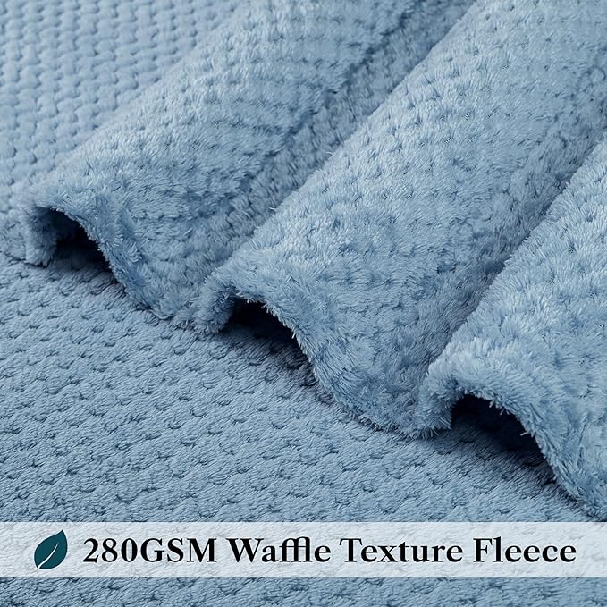 PAVILIA Dusty Blue Throw Blanket for Couch Bed, Soft Fleece Throws for Sofa Chair, Fuzzy Waffle Textured Blanket, Cozy Warm Lightweight All Season Blanket Throw, 50x60
