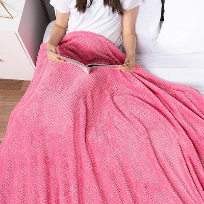 PAVILIA Hot Pink Throw Blanket for Couch Bed, Soft Fleece Throws for Sofa Chair, Fuzzy Waffle Textured Blanket, Cozy Warm Lightweight All Season Blanket Throw, 50x60