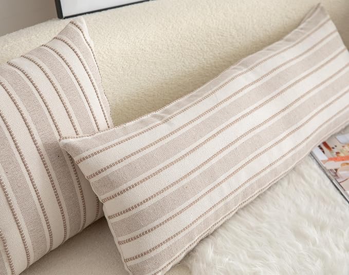 Decorative Boho Lumbar Pillow Covers, Modern Farmhouse Couch Pillowcase, 14 x 36 Long Accent Body Throw Pillow Covers, Sofa Bed Living Room Decor Cushion Case, Taupe and Beige, Pack of 1