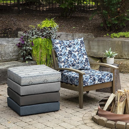 Arden Outdoor Deep Seat Cushion Set, 24 in x 24 in, Weather-Proof, Rain-Proof, Fade Resistant Patio Cushion for Chair, Sofa, and Couch Blue Garden Floral