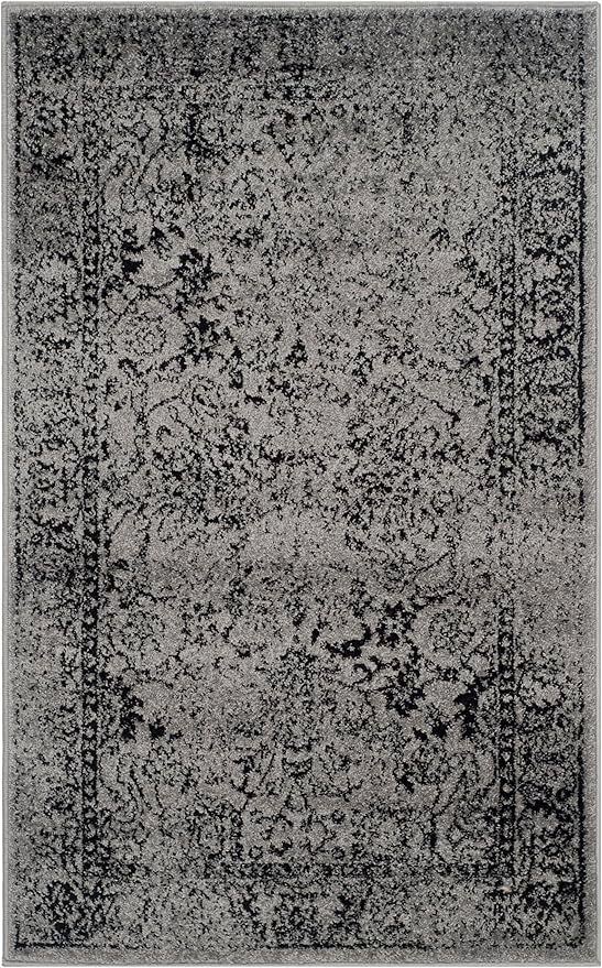 SAFAVIEH Area Rug 3x5 - Adirondack Collection - Grey & Black, Distressed Vintage Floral Design, Non-Shedding & Easy to Clean, Ideal for Living Room, Bedroom, Dining Space (ADR109B)