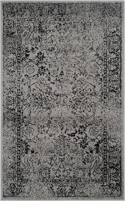 SAFAVIEH Area Rug 3x5 - Adirondack Collection - Grey & Black, Distressed Vintage Floral Design, Non-Shedding & Easy to Clean, Ideal for Living Room, Bedroom, Dining Space (ADR109B)