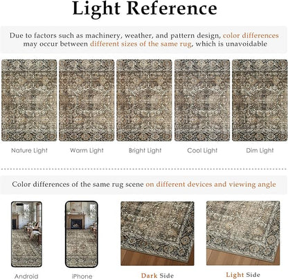 Brown Entryway Rug 2x4 Vintage Area Carpet Indoor Kitchen Washable Door Mat Living Room Entrance Small Low Pile Non Slip Traditional Distressed Retro Accent Throw Rug Office Bathroom