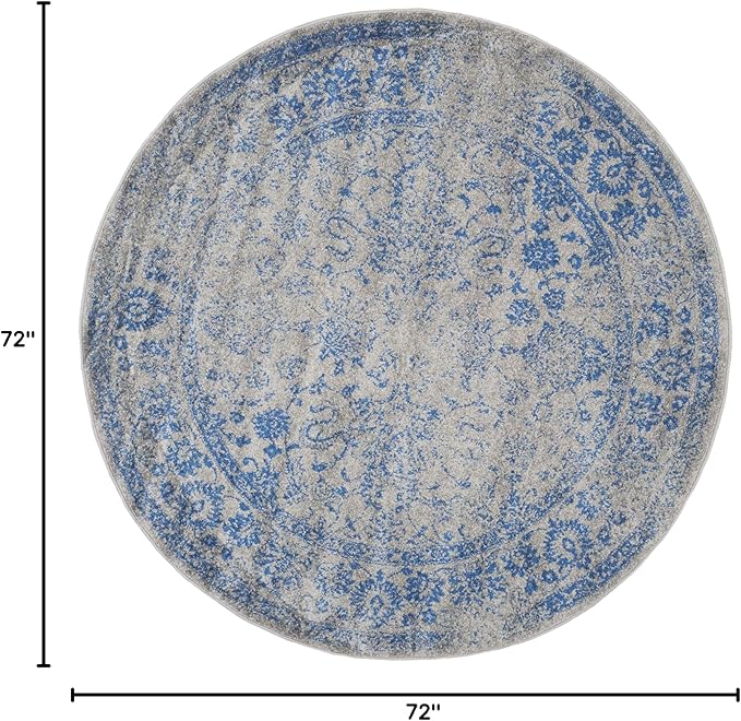 SAFAVIEH Adirondack Collection Area Rug - 6' Round, Grey & Blue, Distressed Vintage Floral Design, Non-Shedding & Easy to Clean, Ideal for Living Room, Bedroom, Dining Space (ADR109A)