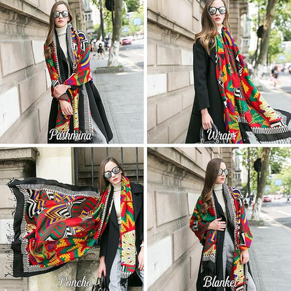 DANA XU 100% Merino Wool Extra Large Pashmina Blanket Travel Scarf Cashmere Wrap for Women Fall Winter Oversize Shawl Floral
