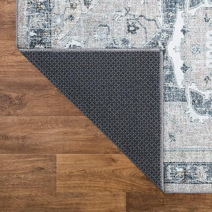 Bloom Rugs Washable Non-Slip 6' x 9' Rug - Pebble Gray/Blue Traditional Medallion Area Rug for Living Room, Bedroom, Dining Room, and Kitchen - Exact Size: 6' x 9'