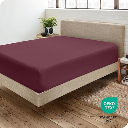 Bare Home Fitted Bottom Sheet Full Size - Premium 1800 Microfiber - Ultra-Soft Hotel Luxury - Deep Pocket - Durable and Long Lasting - Fitted Sheet (Full, Burgundy)