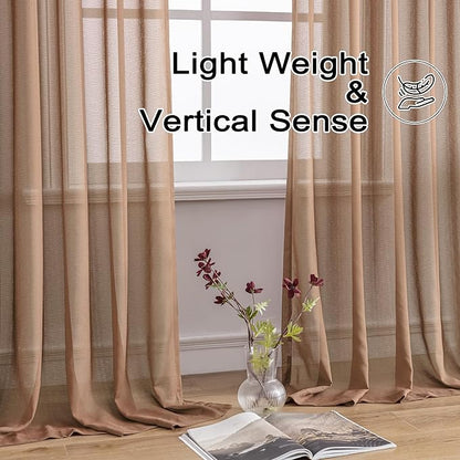Mocha Pinch Pleated Curtains 84 Inch Length for Living Room Farmhouse Soft Textured Sheer Pleated Drapes with Ajustable Hooks for Bedroom, Mocha Moose, 42" W x 84" L, 2 Panels