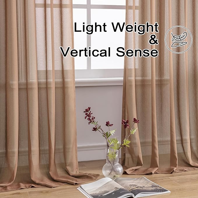 Mocha Moose Pinch Pleat Sheer Curtains 120 Inch Length for Living Room Soft Touch Light Filtering Modern Pleated Drapes with Adjustable Hooks 10ft Curtains, Mocha Moose, 42" W x 120" L, 2 Panels