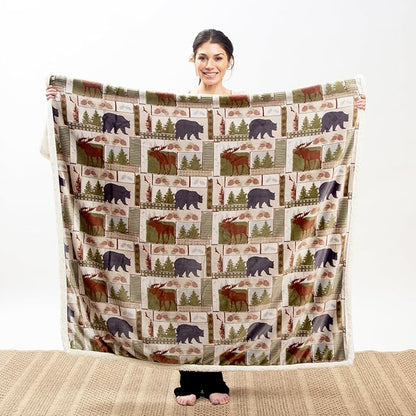 CARSTENS, INC. Ultra Premium Super Soft Plush Sherpa Fleece Oversized Throw Blanket 54" x 68", Vintage Lodge