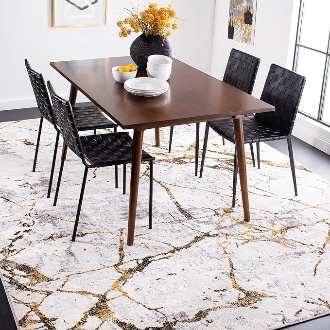 SAFAVIEH Amelia Collection X-Large Area Rug - 12' x 18', Grey & Gold, Modern Abstract Design, Non-Shedding & Easy Care, Ideal for High Traffic Areas in Living Room, Bedroom (ALA293G)
