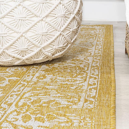 JONATHAN Y Weave Floral Indoor Outdoor Area Rug 8X10 Yellow/Cream, Tela Bohemian Textured for Backyard, Patio, Porch, Easy-Cleaning, High Traffic, Pet-Friendly, Non-Shedding (SMB100E-8)