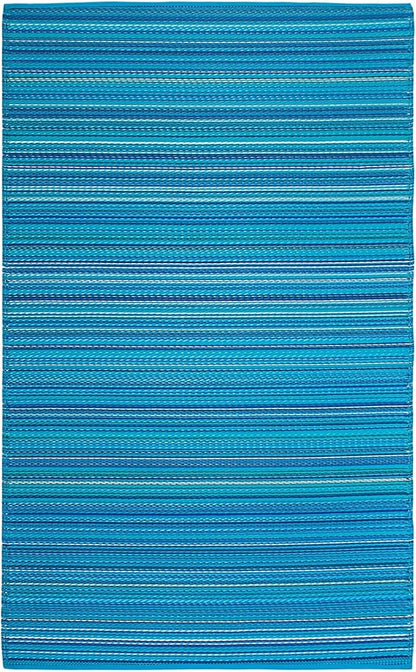 FH Home Outdoor Rug - Waterproof, Fade Resistant, Reversible - Premium Recycled Plastic - Striped - Porch, Deck, Balcony, Mudroom, Laundry Room, Patio - Havana - Turquoise Crease Free - 3 x 5 ft