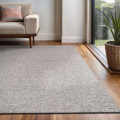 Easy Jute Rug 9x12 Indoor Outdoor Natural Rugs Solid Fiber Rug Woven Area Rug Boho Easy Clean Inside Carpet for Living Room Bedroom Dining Room Hallway or Outdoor Patio Porch (9 X 12 Silver)