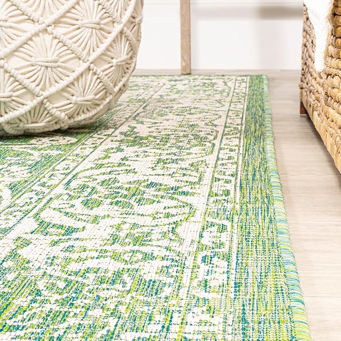 JONATHAN Y Weave Floral Indoor Outdoor Square Area Rug 5X5 Cream/Green, Tela Bohemian Textured for Backyard, Patio, Porch, Easy-Cleaning, High Traffic, Pet-Friendly, Non-Shedding (SMB100F-5SQ)