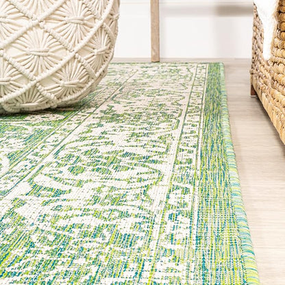 JONATHAN Y Weave Floral Indoor Outdoor Square Area Rug 5X5 Cream/Green, Tela Bohemian Textured for Backyard, Patio, Porch, Easy-Cleaning, High Traffic, Pet-Friendly, Non-Shedding (SMB100F-5SQ)