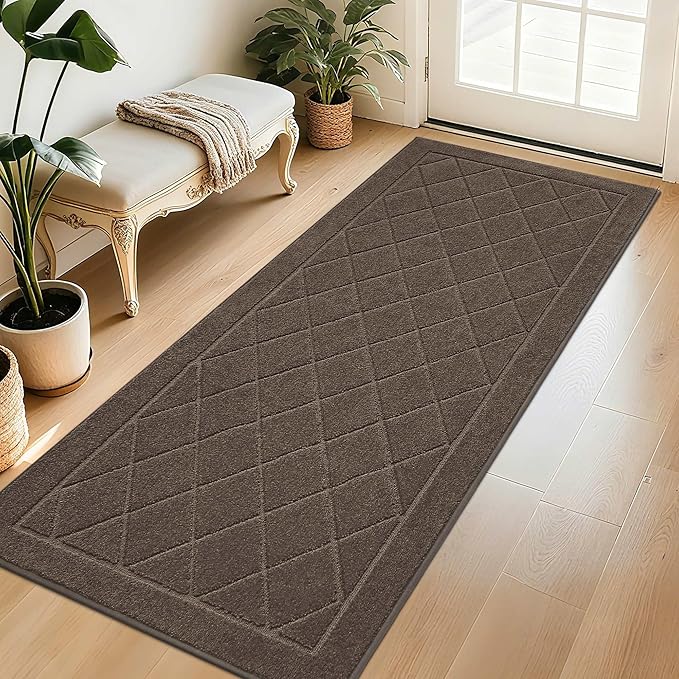 BEQHAUSE Dirt Trapper Door Mat 32" x 72", Doormat Non-Slip Entryway Rugs Washable, Dog Door Mat Stain Resistant and Absorbent Welcome Floor Mat for Front Back Door, Muddy Wet Shoes & Paws, Light Brown