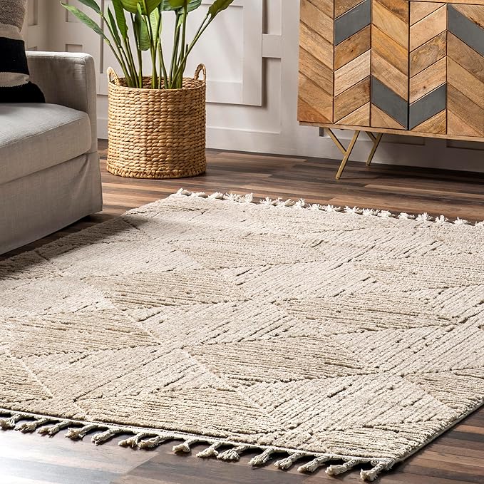 nuLOOM Kerry Beige, 6' Round, Geometric, Soft and Cozy, High Traffic, Stain Resistant, Easy Clean, Durable Area Rug for Bedroom, Living Room, Dining Space, Den, Foyer, Entryway