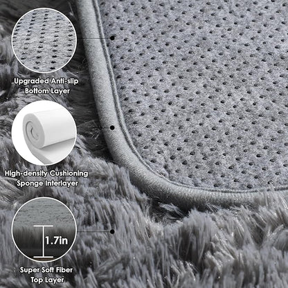 ONASAR Grey Area Rugs 9x12 Living Room, Gray Large Fluffy Shag Bedroom Rug, Washable Soft Plush Thick Shaggy Big Floor Carpet for Kids Boy and Girls Teen Dorm Nursery Indoor Home Decor Aesthetic
