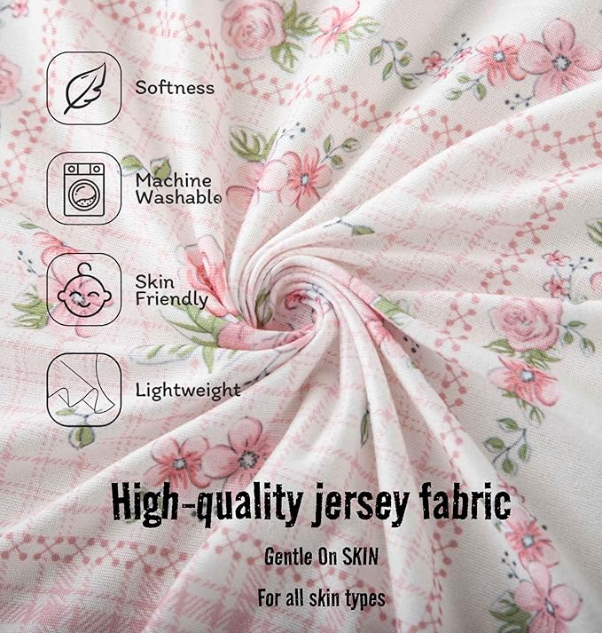 SDY Jersey FloralBassinet Sheets for Baby Girls,32 "x 16 "x 4",2 Pack,Pink Flower Standard Oval/Retangle Bassinet Mattress Sheets for Toddler,Super Soft Breathable