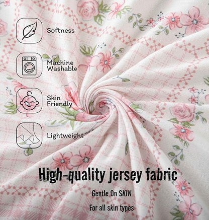 SDY Jersey FloralBassinet Sheets for Baby Girls,32 "x 16 "x 4",2 Pack,Pink Flower Standard Oval/Retangle Bassinet Mattress Sheets for Toddler,Super Soft Breathable