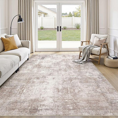 Washable 5X7 Area Rug: Modern Abstract Soft Non-Slip Indoor Rugs Home Decor - Low Pile Stain Resistant Carpet for Living Room Bedroom Dining Room Playroom Office(Brown,5'x7')