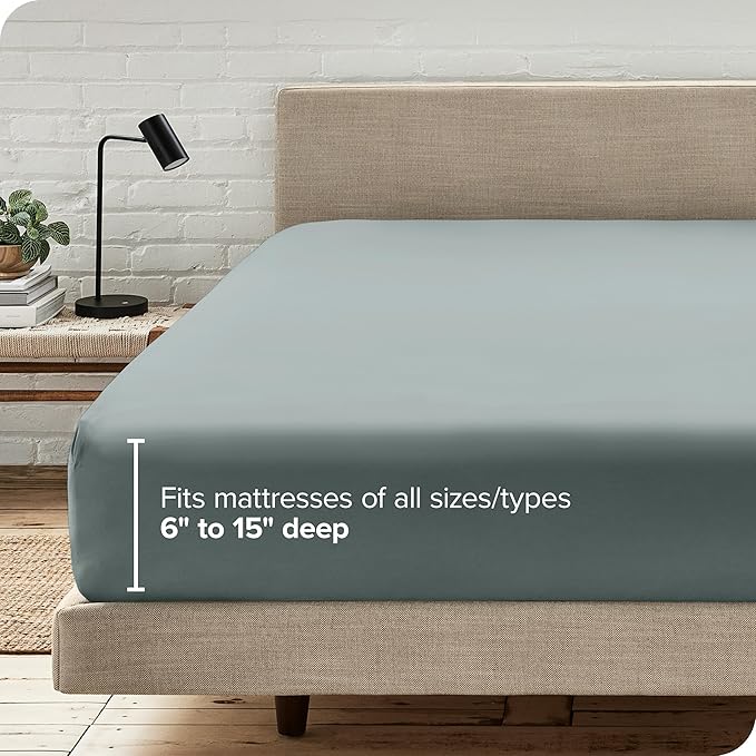 Bare Home Fitted Bottom Sheet Queen Size - Premium 1800 Microfiber - Ultra-Soft Hotel Luxury - Deep Pocket - Durable and Long Lasting (Queen, Sea Spray)