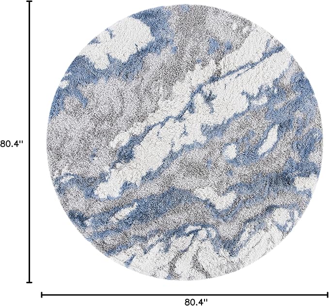 SAFAVIEH Horizon Shag Collection Area Rug - 6'7" Round, Grey & Blue, Modern Abstract Design, Non-Shedding & Easy Care, 2-inch Thick Ideal for High Traffic Areas in Living Room, Bedroom (HZN890G)