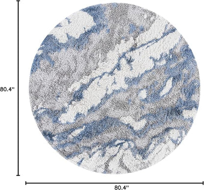 SAFAVIEH Horizon Shag Collection Area Rug - 6'7" Round, Grey & Blue, Modern Abstract Design, Non-Shedding & Easy Care, 2-inch Thick Ideal for High Traffic Areas in Living Room, Bedroom (HZN890G)