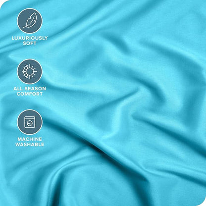 Bare Home Fitted Bottom Sheet Twin Size - Premium 1800 Microfiber - Ultra-Soft Hotel Luxury - Deep Pocket - Durable and Long Lasting (Twin, Aqua)