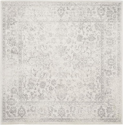 SAFAVIEH Adirondack Collection Area Rug - 6' Square, Ivory & Silver, Distressed Vintage Floral Design, Non-Shedding & Easy to Clean, Ideal for Living Room, Bedroom, Dining Space (ADR109C)