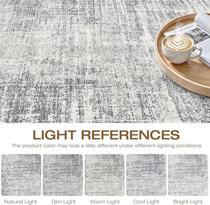 4x6 Rug Washable Area Rugs: Neutral Abstract Soft Modern Stain Resistant Small Indoor Floor Non-Slip Low Pile Throw Carpet for Entryway Kitchen Bedroom Nursery Kids Office Playroom Home House- Grey