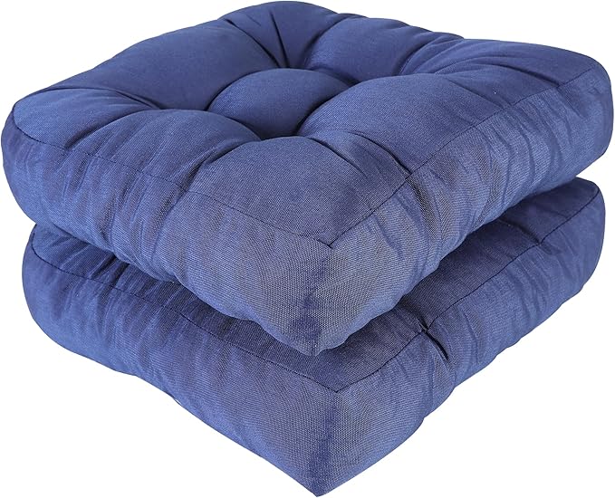 RACE LEAF 19" x 19" Patio Chair Cushions Navy - Outdoor/Indoor Tufted Memory Foam Chair Pads Set of 2, Water-Resistant Olefin Chair Seat Cushion Non-Slip Backing