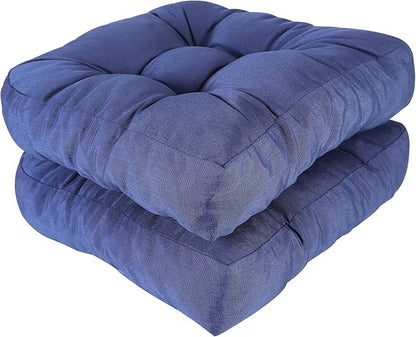 RACE LEAF 17" x 17" Patio Chair Cushions Navy - Outdoor/Indoor Tufted Memory Foam Chair Pads Set of 2, Water-Resistant Olefin Chair Seat Cushion Non-Slip Backing
