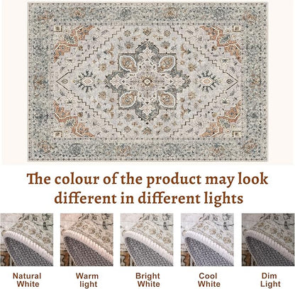 Tangsoo 4x6 Area Rug for Living Room, Washable Vintage Indoor, Distressed Grey Carpet for Bedroom, Non Slip Dining Room Rugs, Soft Low Pile Rugs Foldable Floor Rug for Dorm Bedside Bathroom