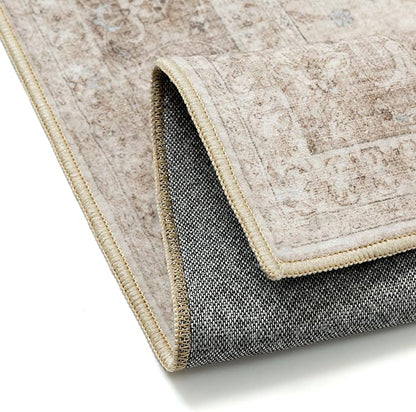 Beige Area Rug 5x7 for Living Room Washable Vintage Carpet Low Pile Non Slip Distressed Soft Traditional Retro Oriental Large Accent Throw Rug Office Kitchen Bedroom Bathroom Dining Room